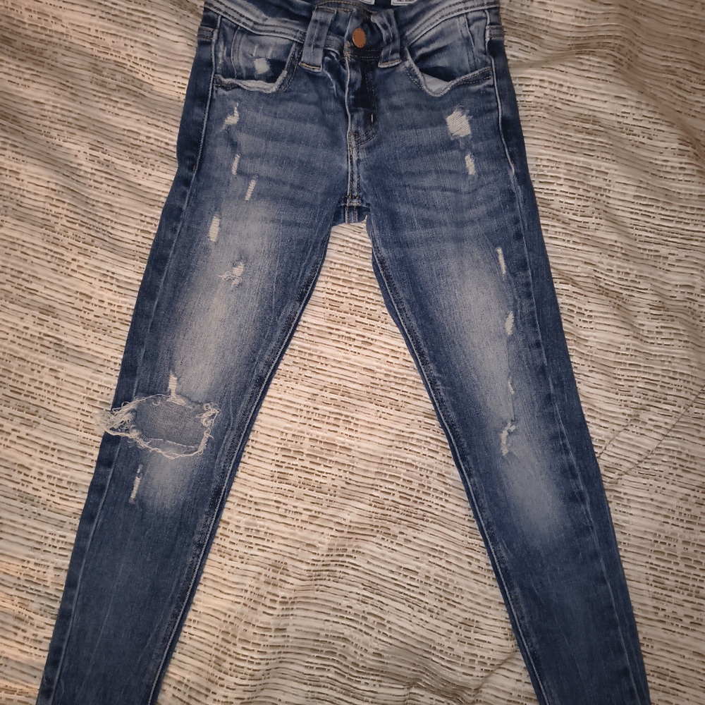 Kancan Girls Distressed Blue Jeans Size 8 Mid Rise Slim Fit